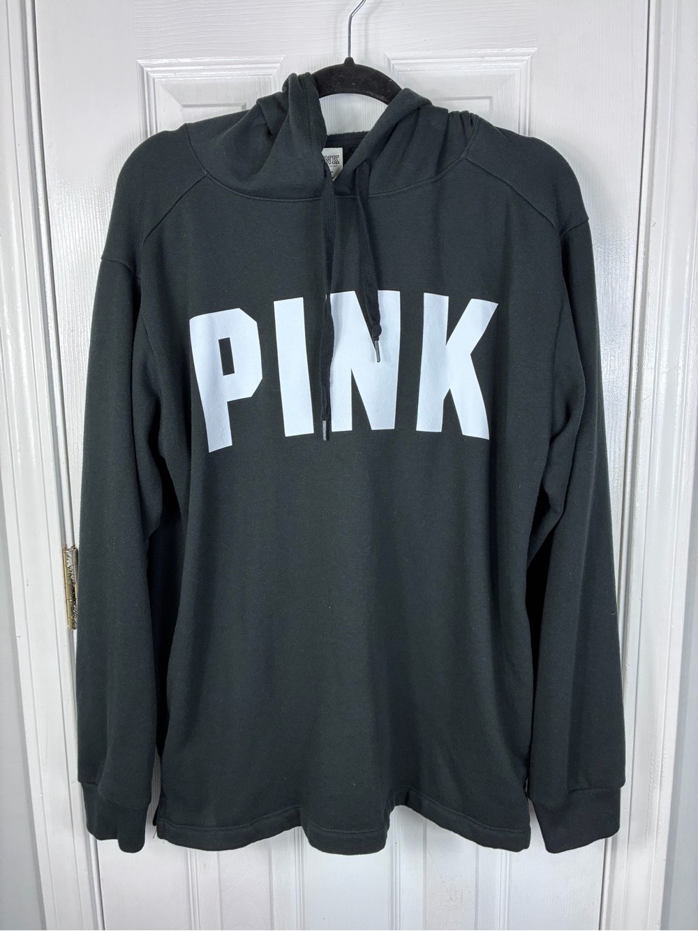 Victoria's Secret PINK Black Campus Pullover Hoodie Sweatshirt Oversized Medium